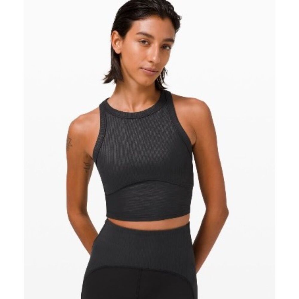 Lululemon Blissful Bend Crop Tank Tap Black Distressed Stripe Size 8